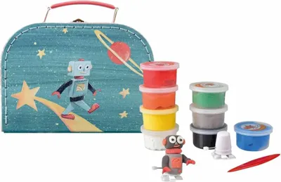Produktbild von Bastelkoffer Sternenroboter mit 8 Dosen Knete