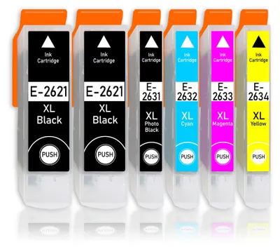A product shot of six ink cartridges lined up.