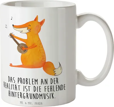 Produktbild von Mr. & Mrs. Panda Kaffeebecher Fuchs Gitarre - Weiß - Geschenk, Musik, Henkeltasse, Tasse, Singen, Optimistisch, Becher, Kaffeetasse, glücklich, Pott