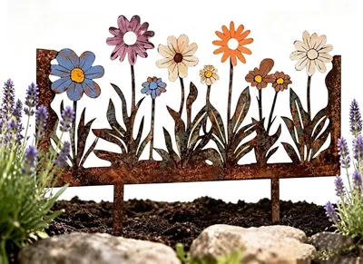 Produktbild von 1 Stück rostiger Gartenstecker als dekorativer Gartenpfahl, Blumenstecker aus Metall für den Garten, kreative Frühlingsdekoration für Rasen, Hof, Balkon und Blumentopf