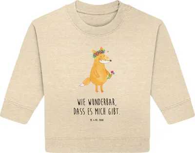 Produktbild von Mr. & Mrs. Panda Organic Baby Pullover Fuchs Blumen 6. - 12. Monat - Natural Raw - Geschenk, Ich, Selbstbewusst, Liebe, Bullover, Boho, Mich