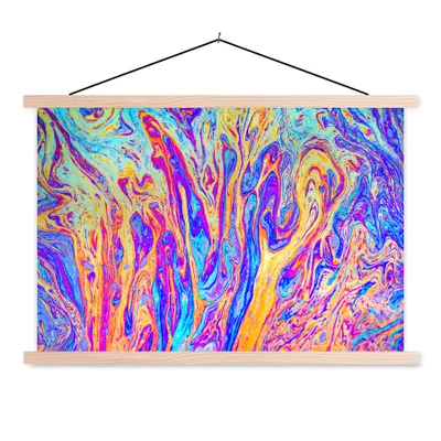 Produktbild von MuchoWow® Textilposter Kunst - Farben - Psychedelisch 120x80 cm mit holzfarbenen Rahmen - Aufhängeset
