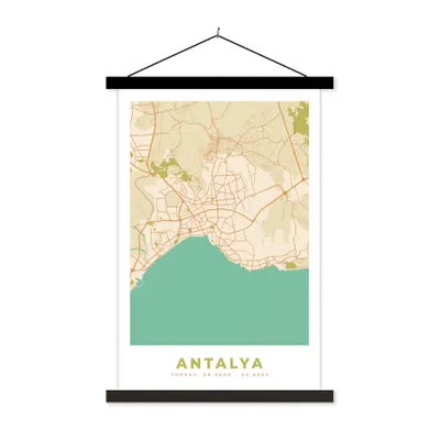 Produktbild von MuchoWow® Textilposter Antalya - Karte - Stadtplan - Vintage 120x180 cm mit schwarzem Rahmen - Fotos