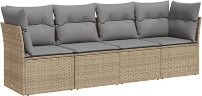 Produktbild von vidaXL 4-tlg. Garten-Sofagarnitur mit Kissen Beige Poly Rattan