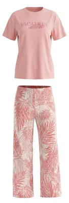 Produktbild von Langes zweiteiliges Damen-Pyjama-Set: Bedrucktes T-Shirt und gemusterte Pyjamahose