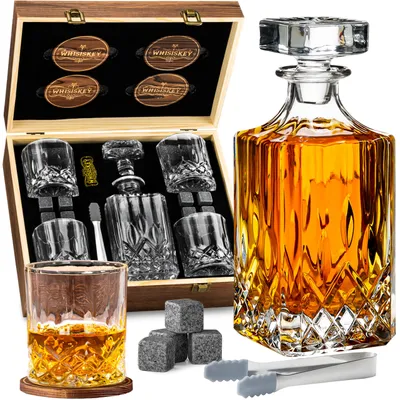 Whiskey-Karaffen-Set 700 ml mit 4 Gläsern & Zubehör
