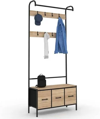 Productafbeelding van Industriële garderobe met 3 lades en een kapstok, uitgevoerd in metalen design