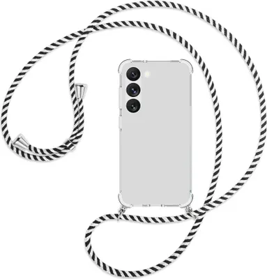 Produktbild von Handykette Backcover-Schutzhülle mit Band (Metall silberfarben) für Samsung Galaxy S23 - schwarz/weiß gestreift