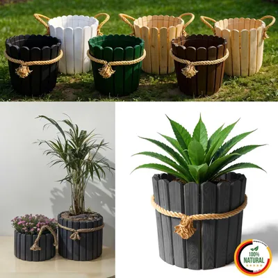 Produktbild von Floranica Runder Blumentopf 20 x 30 cm Anthrazit Kräutertopf aus Kieferholz für Haus Garten