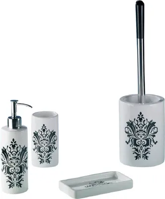 Produktbild von 4tlg Set Bad Accessoires WC Bürste Seifenspender Zahnputzbecher Seifenschale Liz