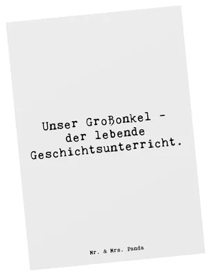 Produktbild von Mr. & Mrs. Panda Postkarte Spruch Großonkel Geschichtsunterricht - Weiß - Geschenk, Ansichtskarten, bildkarte, Familientradition, Familie, Postkarten, Geburtstage