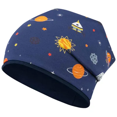 Produktbild von Babymütze Übergangsmütze Beanie Kindermütze Allover-Motiv, Gr. 46/48, dunkelblau