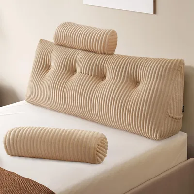 Productafbeelding van Leeskussen - Wigkussen - Rugkussen - Beige - 120 cm - Met zijvak en hoofdkussen