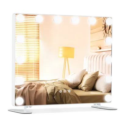Produktbild von COSTWAY Hollywoodské zrcadlo se 14 stmívatelnými LED světly, 3 barvy světla, stolní a nástěnné zrcadlo 2 v 1 s kovovým stojanem, kosmetické zrcadlo s chytrým dotykovým ovládáním, 50 x 18 x 43 cm