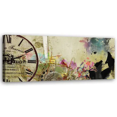 Produktbild von Leinwandbild Frau und Vintage-Uhr 120x40 Feeby Beige bild für die wand bereit zum aufhängen