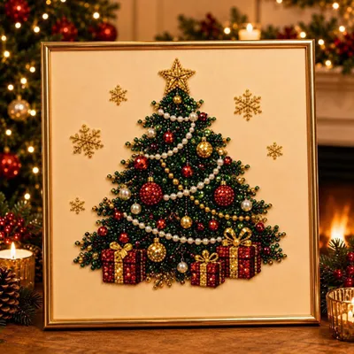 Diamantmalerei-Set mit Rahmen, Weihnachtsperlen, 20x20 cm, Canvas