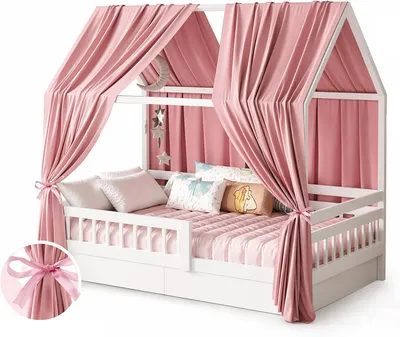 Produktbild von 2er Set Betthimmel für Hausbetten, Musselin Baldachin für Kinderzimmer (Rosa, 270 x 67 cm)