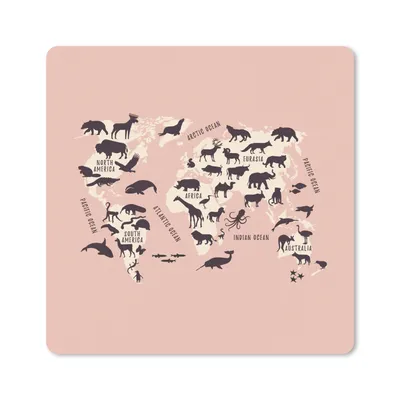 Produktbild von MuchoWow® Mauspad Mousepad Weltkarte Kinder - Rosa - Tiere 20x20 cm - Mousepads - Maus Mat - Pad - Mausunterlage - Desk Mat - Bureauartikeln