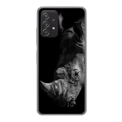 Produktbild von MuchoWow® Handyhülle Schutzhülle Hülle für Samsung galaxy a73 Nahaufnahme eines Nashorns auf schwarzem Hintergrund Silikon Softcase Handy Hülle - Handyhülle