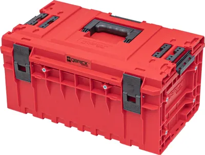 A red Qbrick tool box is shown against a white background.
