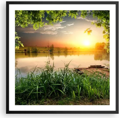 Produktbild von Gerahmtes Poster - Schwarzer Rahmen - Brücke See - 60x60 cm - Wand Bild - Wanddeko - Wandbilder - Kunstposter - Wandposter - Bilderrahmen - Bilder - Kunstdruck - Wandbild - P2BAC60x60-3914