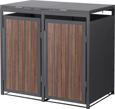 Zdjęcie produktu dla ML-Design pojemnik na odpady 2er, pokrywa pojemnika na odpady dla 2 pojemników 240L 132x80x120 cm antracytowy wygląd drewna wykonany ze stali, pojemnik na odpady z pokrywą na zawiasach i drzwiami