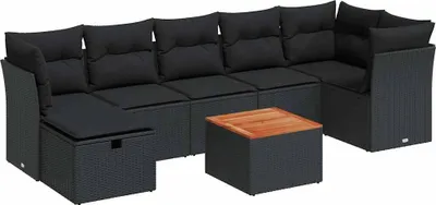 Produktbild von vidaXL 8-tlg. Garten-Sofagarnitur mit Kissen Schwarz Poly Rattan