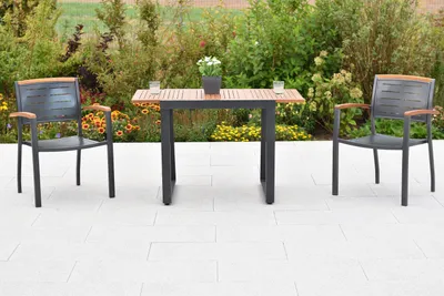 Produktbild von Merxx Gartenmöbel Set Tinos 3tlg., 2 Stapelsessel, Balkonausziehtisch 80 (120) x 70 cm-Aluminium/Akazie