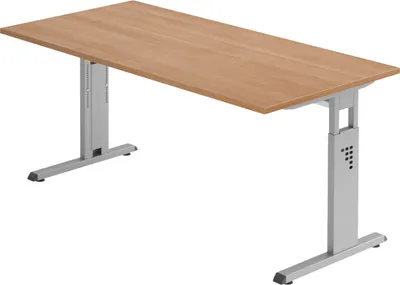 Produktbild von bümö Schreibtisch Serie-O - Gestell: Silber, Größe:  160 x 80 cm, Nachbildung: Nussbaum