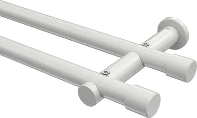 Produktbild von Interdeco Gardinenstange / Vorhangstange Weiß, Typ Platon Santo (Kappe) ohne Ringe, 20 mm Ø 2-läufig, 120 cm