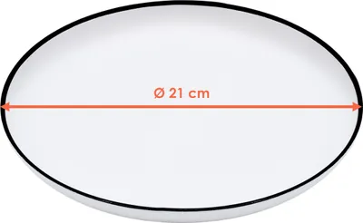 Immagine prodotto di Piatto in melamina 21 cm - Set di 6 / bianco con bordo nero - Piatto da campeggio (piccolo)