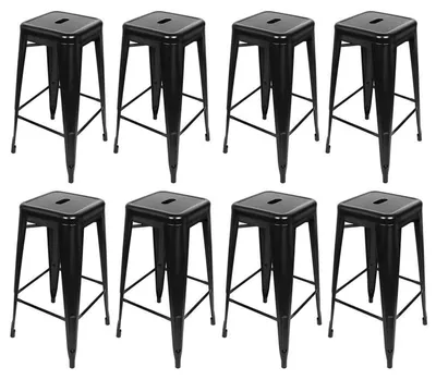 Produktbild von Barhocker 4er Set Stapelbar Metall Vintage Industrial Schwarz