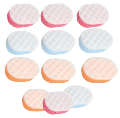 Zdjęcie produktu dla Gąbka do kąpieli 12 sztuk, dwustronna, 3 kolory, pod prysznic