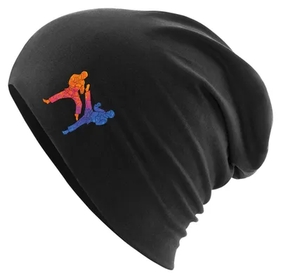 Produktbild von Huuraa Beanie Taekwondo bunte Silhouette Black One Size Baumwolle und Elasthan Mütze Geschenkidee