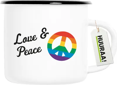 Produktbild von Huuraa Emaille Tasse Love & Peace 300ml Vintage Campingbecher Geschenkidee