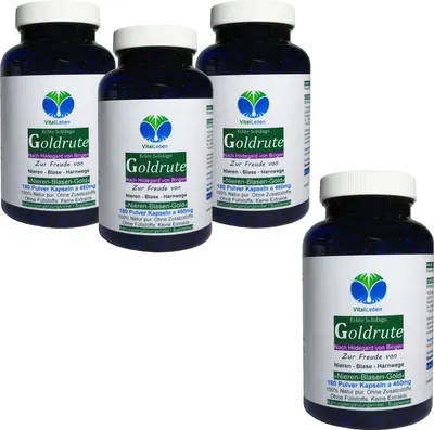 Produktbild von Echte Goldrute Solidago Goldrutenkraut 720 (4x180) Kapseln - Nieren - Blase - Harnwege - NATUR pur ohne Zusatzstoffe nach Hildegard von Bingen.
