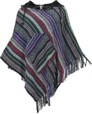 Produktbild von Uni Poncho Hippie Chic, Andenponcho mit Fransen - Blau/lila, Baumwolle, Jacken, Mäntel & Ponchos