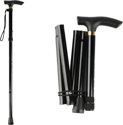 Productafbeelding van Opvouwbare wandelstok - Telescopische stok - Veilig Wandelen - Verstelbaar Aluminium - 85-95 cm - Zwart