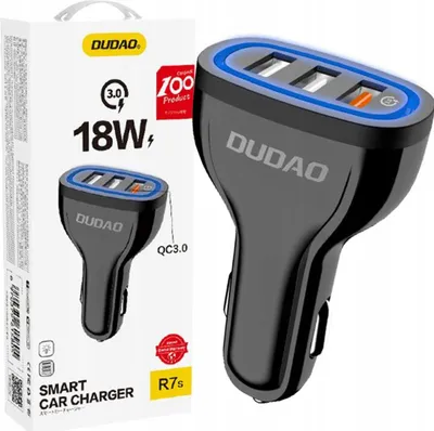 Obrázok produktu pre Dudao nabíjačka do auta, QC3.0, 2.4A, 18W, 3x USB, čierna