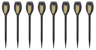 Produktbild von 8er Set LED Solarleuchten, schwarz, Feuereffekt, H 51 cm