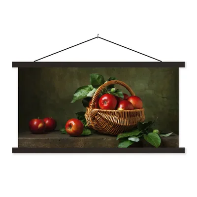 Produktbild von MuchoWow® Textilposter Rustikal - Apfel - Obst - Rot - Korb - Stilleben 90x45 cm mit schwarzem Rahmen - Klemmleisten