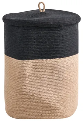 Obrázek produktu pro BELIANI Úložný koš béžový/černý bavlněný s víkem koš na prádlo boho moderní styl doplňky