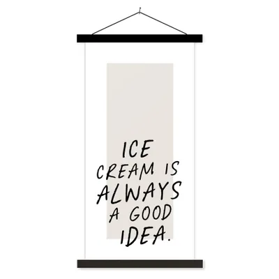 Produktbild von MuchoWow® Textilposter Zitate - Sprichwörter - Eiscreme ist immer eine gute Idee - Essen 90x180 cm mit schwarzem Rahmen - Dekoration Wohnzimmer