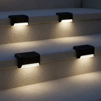 Obrázek produktu pro LUMILED sada 4 solárních lamp pro venkovní použití, solární schodišťové světlo 4000K neutrální bílá IP44 schodišťové světlo palubní lampa schodišťová světla solární světla venkovní schody, pro schody, plot, zahradu, dvůr, terasu, okap, cestu