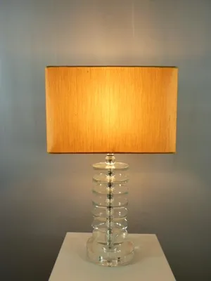 Produktbild von Tischleuchte Reka Lampe Kristallfuß Stoffschirm goldfarben Kristallleuchte Lampe
