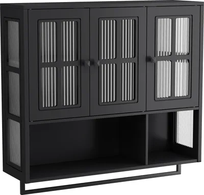 Produktbild von MODFU Wandschrank mit Glastür,Hängeschrank mit Handtuchhalter,Badezimmerschrank mit Stauraum offen versteckt,Medizinschrank mit 3 Türen Design,Schwarz