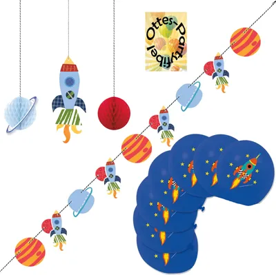 Produktbild von Weltraum-Rakete-Party-Deko-Set Hängedeko + Luftballons + Girlande