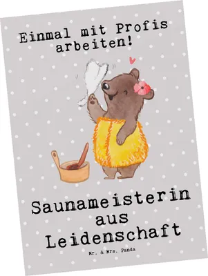 Produktbild von Mr. & Mrs. Panda Postkarte Saunameisterin Leidenschaft - Grau Pastell - Geschenk, Ansichtskarte, Postkarten, Grußkarte, bildkarte, Ansichtskarten