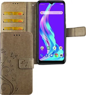 Imagen del producto de Funda para teléfono móvil ZTE Blade A51, tipo estuche protector con tapa y compartimento para tarjetas, color: gris con motivos florales
