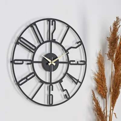 Obrázok produktu pre Opviq, New Bunella - Black, Dekoratívne kovové nástenné hodiny, 100 % METAL, čierna, 50 x 50 cm